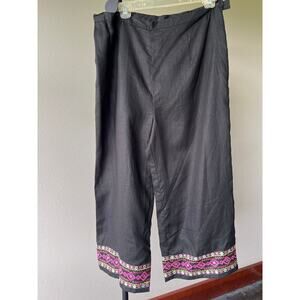 NWT Silkland Linen Capri Palazzo Pants w/Embroidered Leg Hem